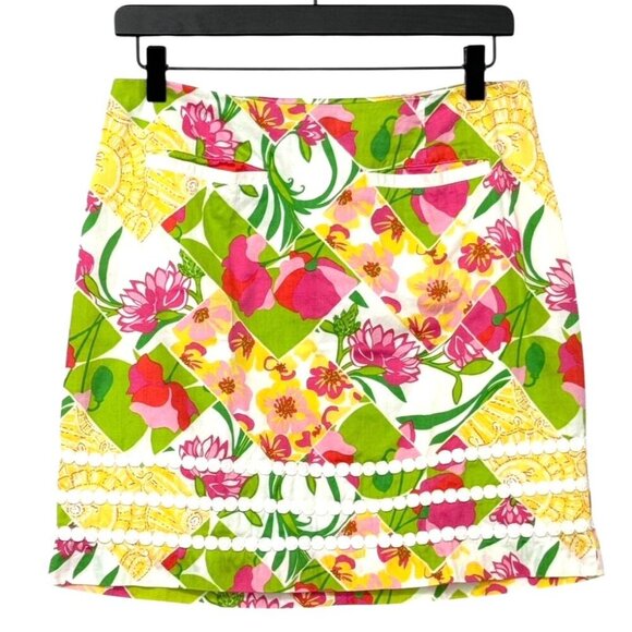 Lilly Pulitzer Floral Skirt Mini Pink Green Yellow Preppy Resort Pockets Size 2 - Picture 1 of 12